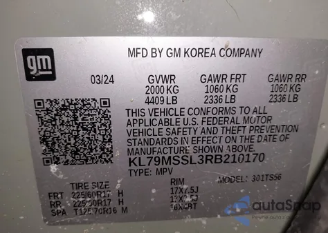 2024 Chevrolet Trailblazer Awd Activ из США, поврежденный, VIN KL79MSSL3RB210170